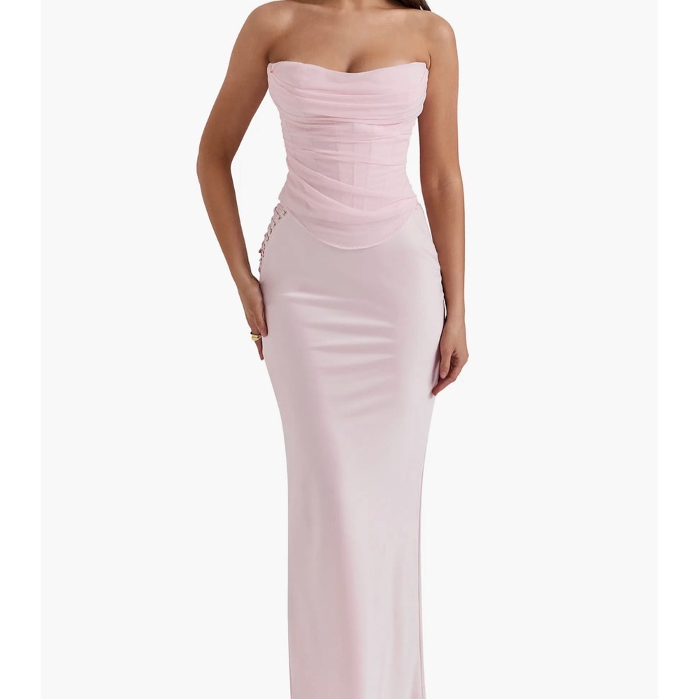House of CB SET Giuliana Stretch Satin Maxi Skirt & Georgie Mesh Corset